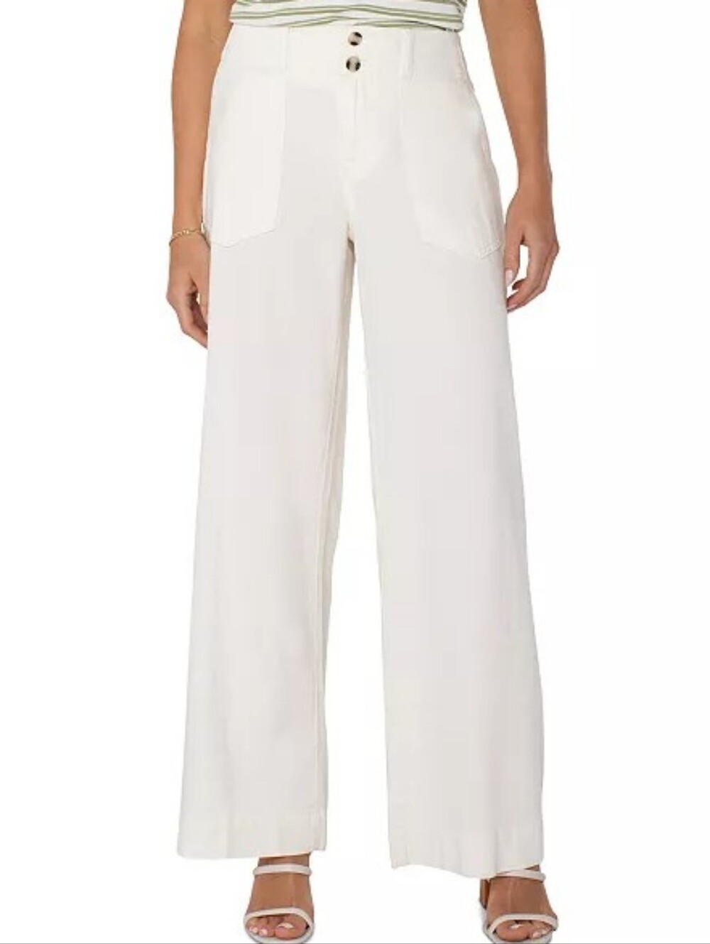 Liverpool Off-White High-Rise Wide Leg Pants with Patch Pockets